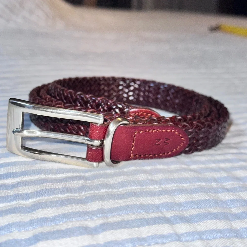 Womens Braided Leather Belt Burgundy Mahogany Silver Buckle Size‎ L